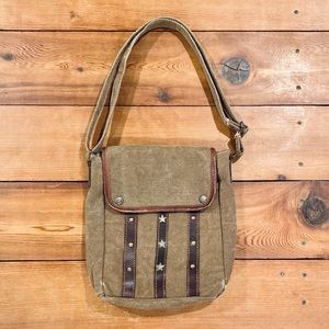 Mona B Distressed Canvas & Leather Studded Bag